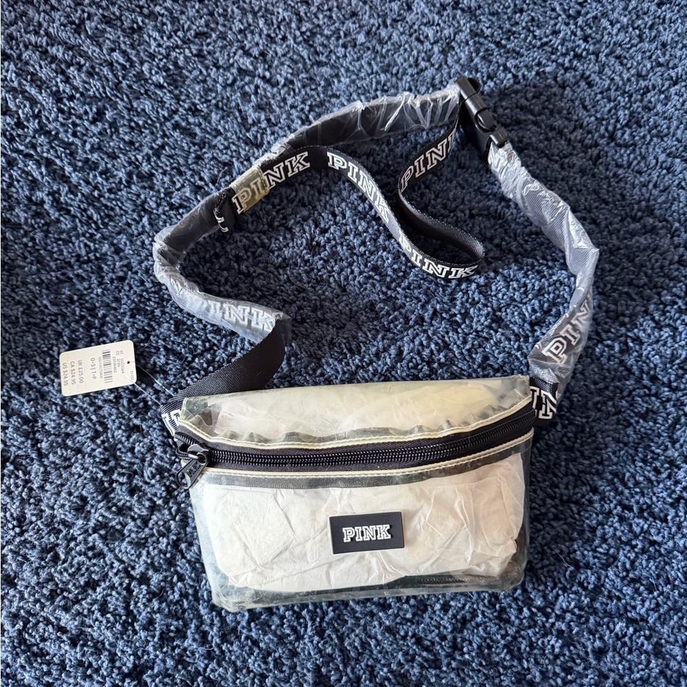 PINK Clear Vinyl Belt Bag in White